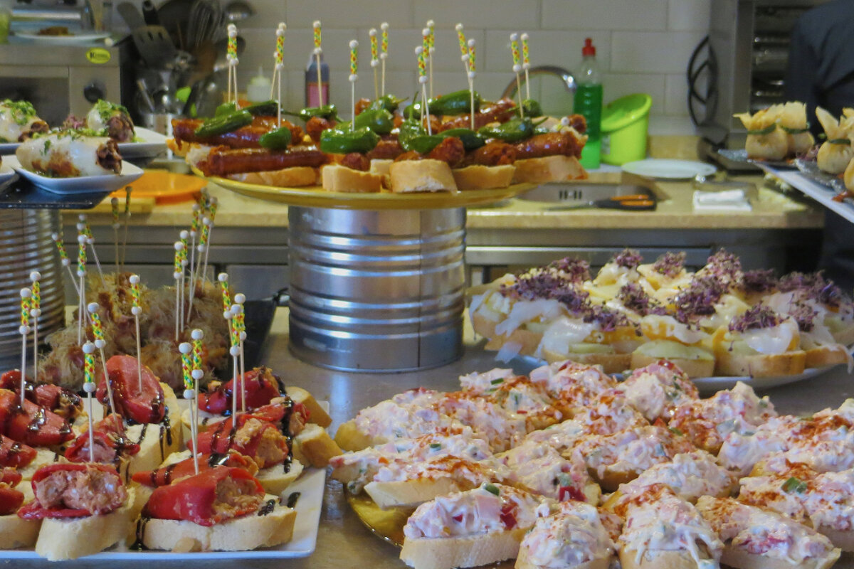 Pintxos on display at the Mercado Gastronomico San Juan